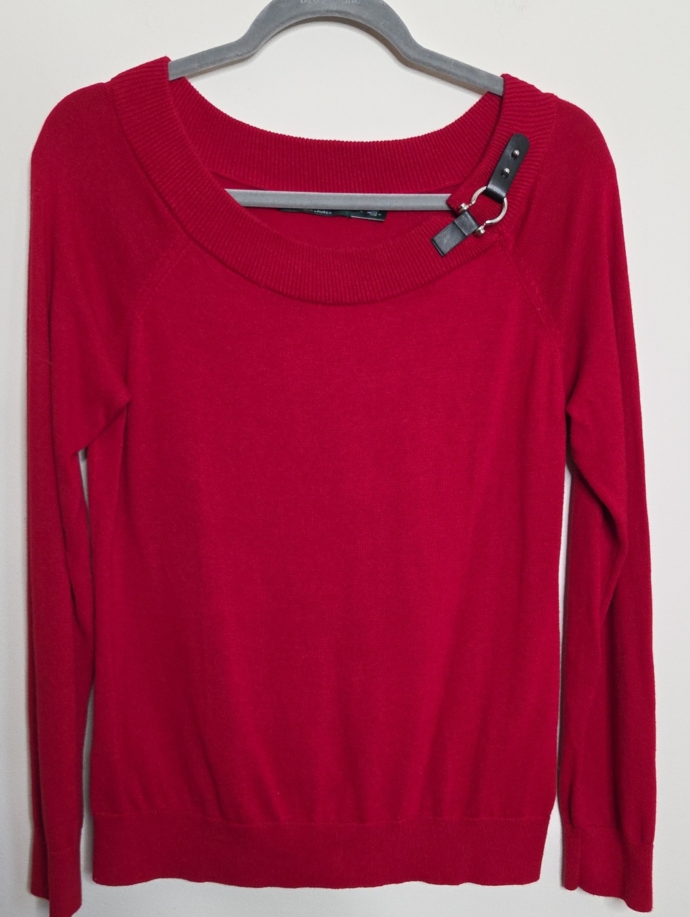 Lauren Ralph Lauren Red Scoop Neck Sweater with Buckle Accent